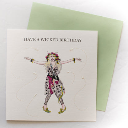 HAVE A WICKED BIRTHDAY - Hand Drawn & Glittered Celebration Greeting Card