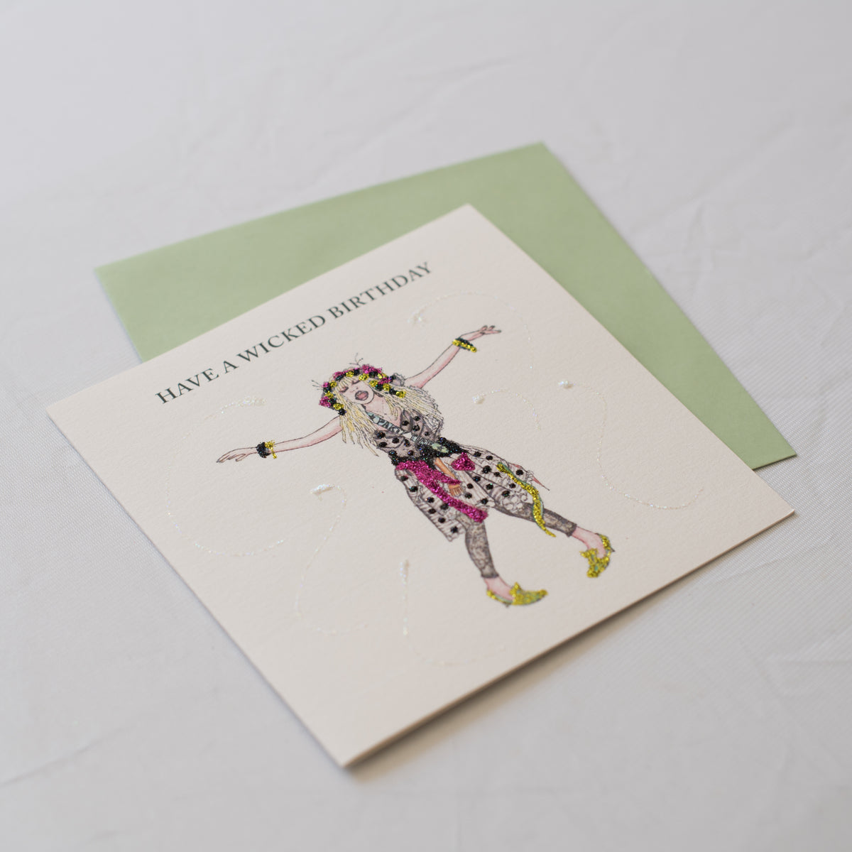 HAVE A WICKED BIRTHDAY - Hand Drawn & Glittered Celebration Greeting Card