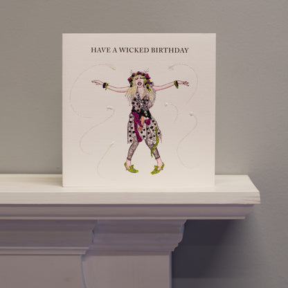 HAVE A WICKED BIRTHDAY - Hand Drawn & Glittered Celebration Greeting Card
