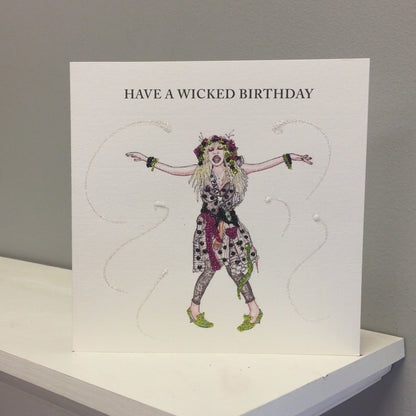 HAVE A WICKED BIRTHDAY - Hand Drawn & Glittered Celebration Greeting Card